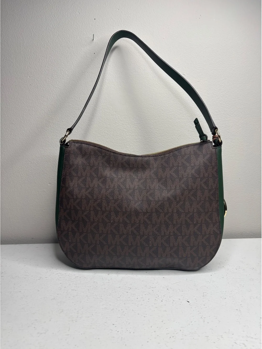 Michael Kros Signature Logo Hobo Bag Green & Brown